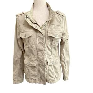 Kensie Jeans Utility Military Jacket Khaki Tan Women Size Medium Pockets Safari